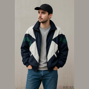 Retro 90's Brooks Navy, White & Green Colorblock Windbreaker Athletic Jacket